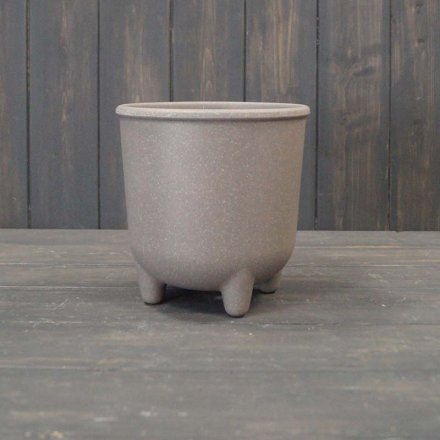 Earthy Warm Grey Straw Pot With Feet, 15cm