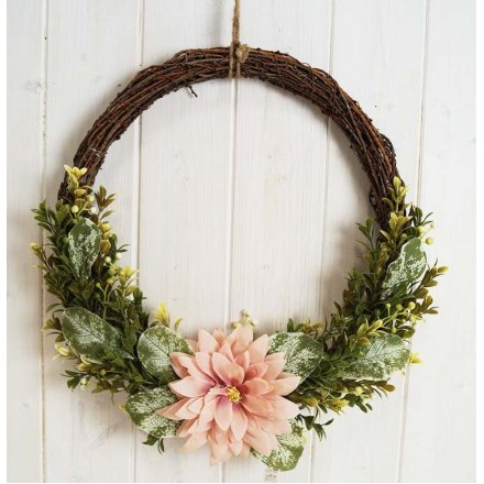 (40cm) Spring Wreath With Pink Flower Display 