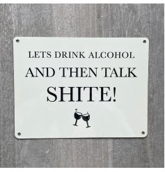 A Comical Metal Sign With Wine Glasses