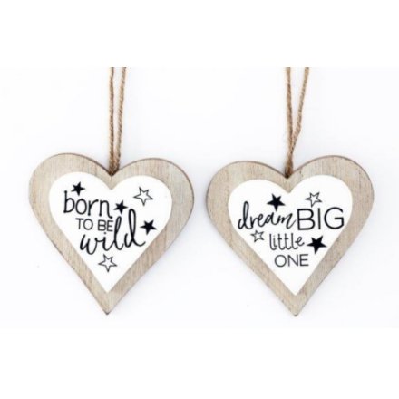 2 Assorted Wooden Hanging Hearts, 12cm