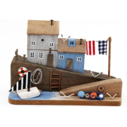 20cm Wooden House With Boat,