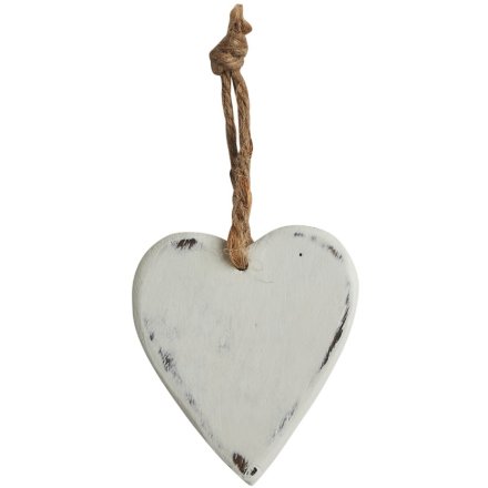 White Wooden Hanging Heart 7.5cm