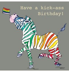 A Multi Coloured Zebra Happy Birthday Card
