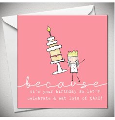 A Fun Greetings Card With A Cake And Princess Illustration