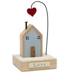 'Love' Wooden House decoration on a Wooden Base 