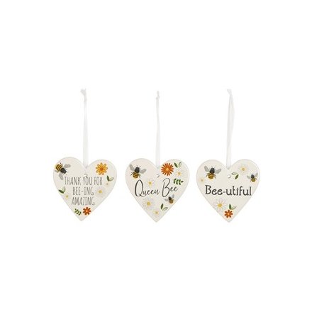 Busy Bee Ceramic Hanging Heart Assortment, 9cm