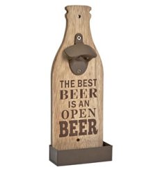 A Rustic Wooden Wall-Mounted Bottle Opener
