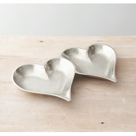 Double Silver Heart Trinket Dish, 22cm 