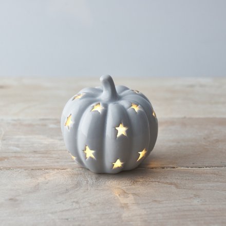 LED Ceramic Pumpkin, Grey 8cm 