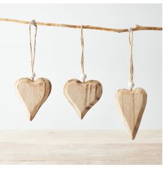 A Rustic Inspired Assortment of 3 Hanging Heart Decorations