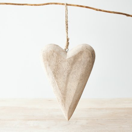  Wooden Hanging Heart Christmas Decoration, 15.3cm