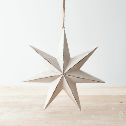 Rustic White Hanging Christmas Star, 36cm