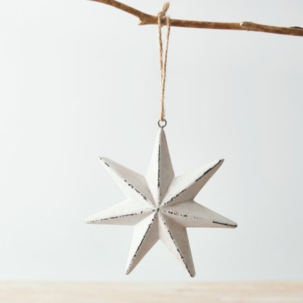 21cm Rustic White Hanging Star