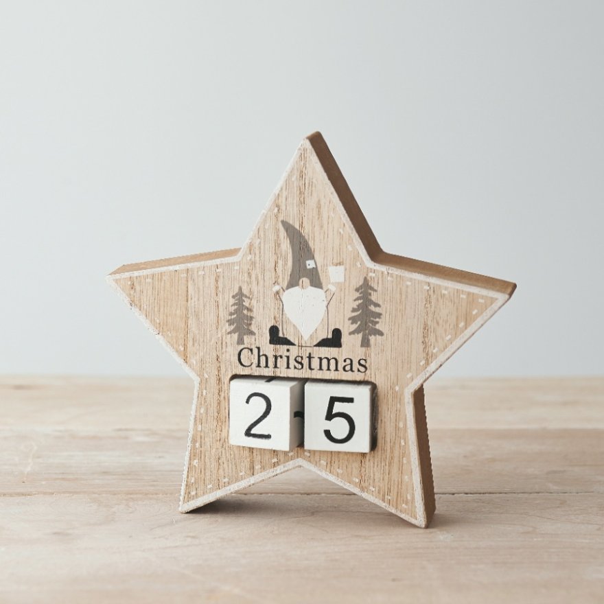 Star Christmas Countdown Block, 15cm