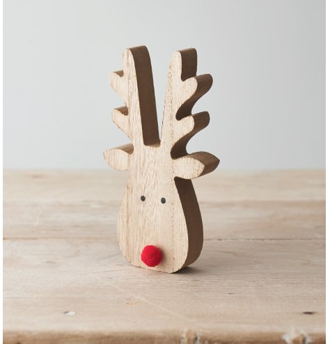 A rustic inspired wooden reindeer decoration