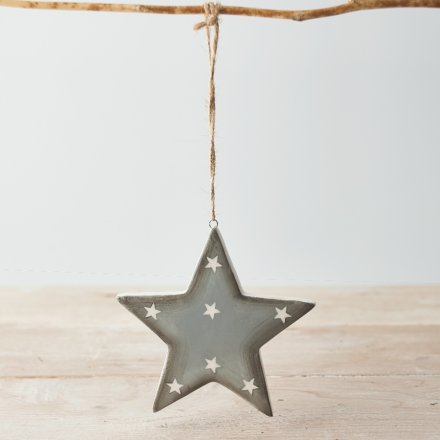 Grey Xmas Star Hanging Decoration, 11cm