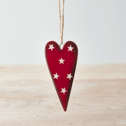 Xmas Small Red Heart Hanging Decoration, 10cm