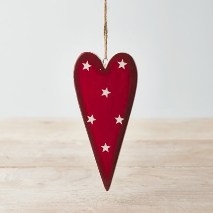 Xmas Heart Hanging Decoration With Stars, 13.5cm