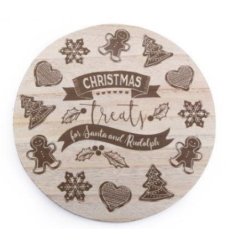 A Festive Wooden Plate With Sweet Treat Illustrations
