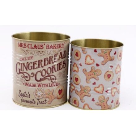 S/2 Gingerbread Bakery Tins, 14cm