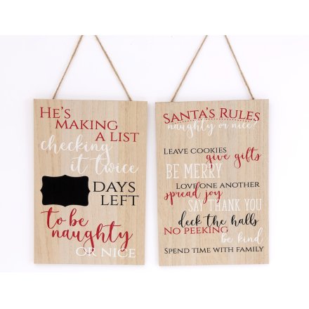 Assortment of 2 Santa Rules/Day Plaque, 30cm