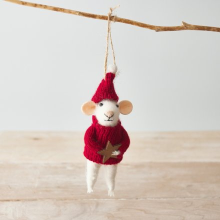 14cm Hanging Mouse With Red Jumper