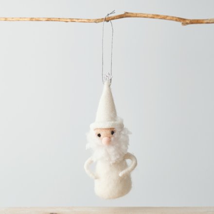 Hanging White Santa, 14cm
