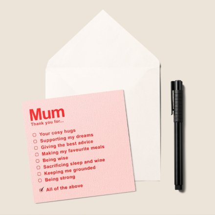 Mum Thank You For Greetings Card, 15cm