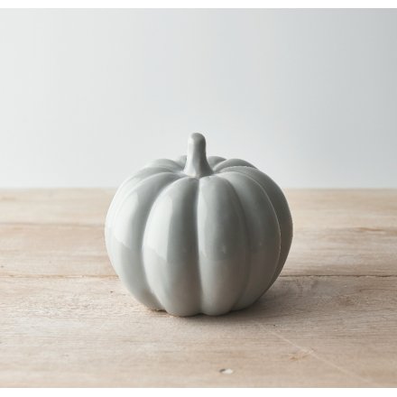 8.5cm Grey Ceramic Pumpkin