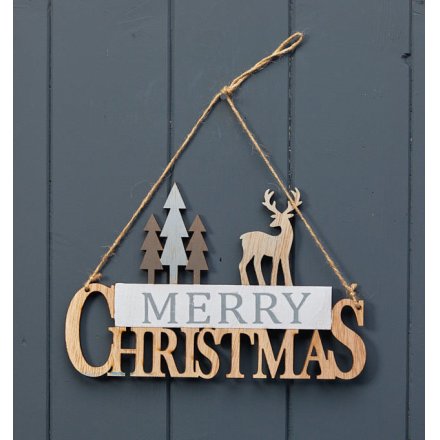 Natural Merry Christmas Hanging Sign