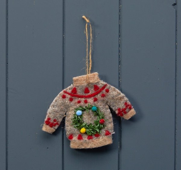 Christmas Jumper, Green Wreath Christmas Decorations / Hanging
