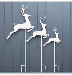 A set of 3 prancing reindeer picks. An assortment of sizes included, creating a festive landscape for the garden 