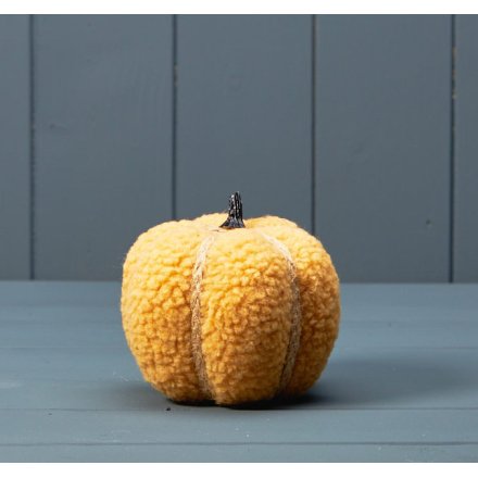A chic boucle fabric pumpkin with plaited rustic jute string. A gorgeous keepsake decoration for the season. 