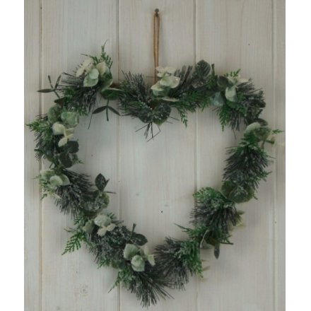 Heart Wreath With Frosted Foliage (22cm)