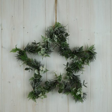 Frosted Foliage Star Wreath, 28cm