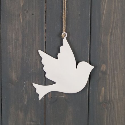 White Enamel Hanging Dove (12cm)