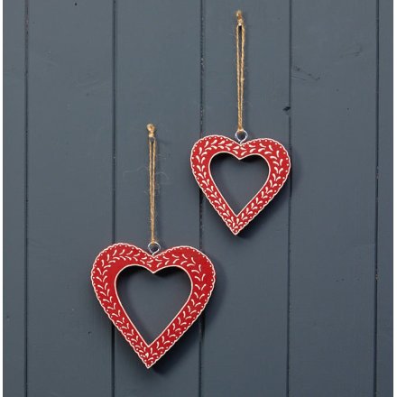 Hanging Red Heart With White Pattern, 10cm