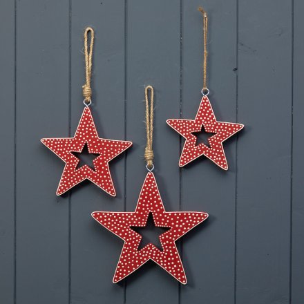 18.5cm Hanging Red Star With White Polka Dot