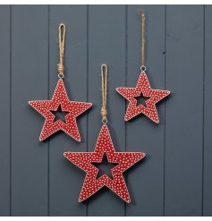 A Large, Stylish Red And White Polka Dot Star Decoration
