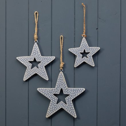 14.5cm Hanging Grey Star With White Polka Dots