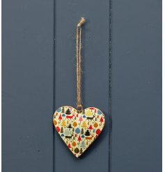 A festive hanging metal heart decoration