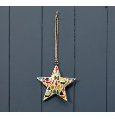 A festive hanging metal star decoration