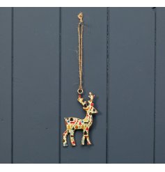 A festive hanging reindeer decoration