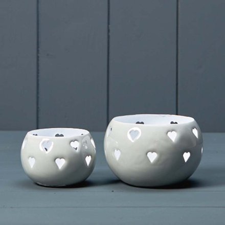 Grey Candle Votive With Hearts