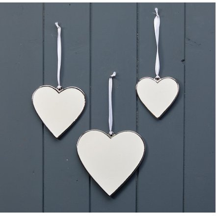 10cm Hanging White & Silver Heart