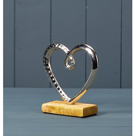 Silver Heart On Wooden Base Ornament