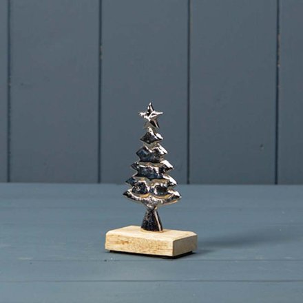 12cm Wooden Base with Silver Tree