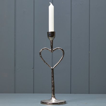 28cm Candle Holder Silver Heart