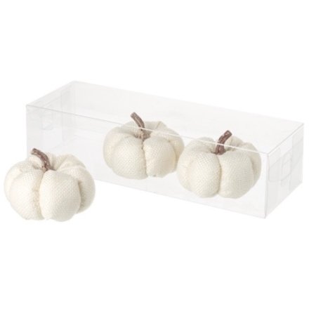 Set of 3 White Linen Pumpkins 