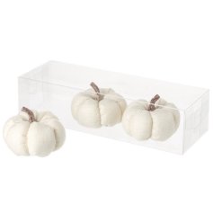 A autumnal set of 3 white linen pumpkins